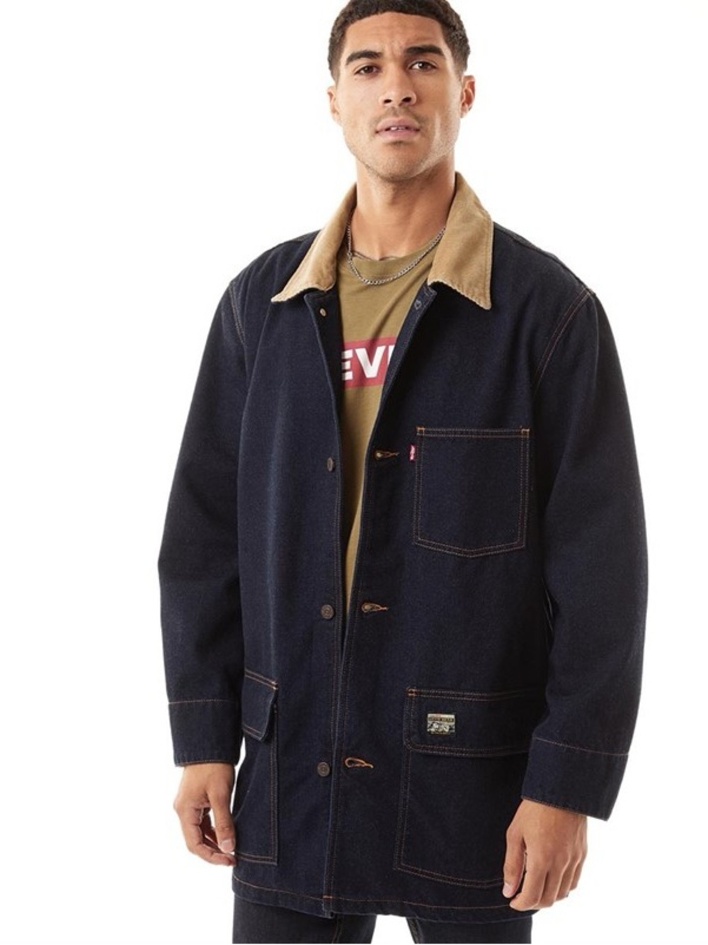NWOT Levi's Mens Cypress Chore Coat Z1859 Dark Indigo Rinse Tan Corduroy Collar